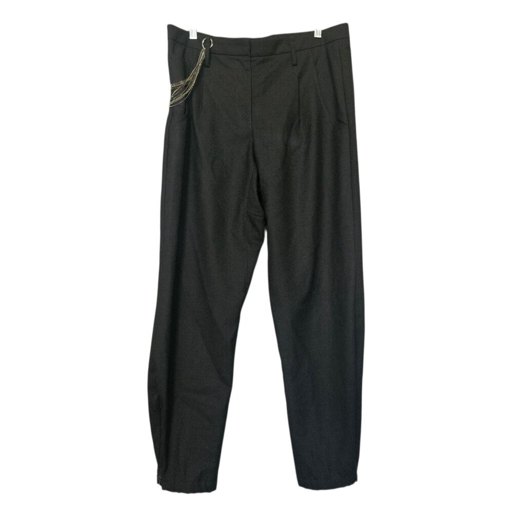 Brunello Cucinelli Women's 100% Wool Pants SZ 10 Gray Chain Ankle Zip Preppy
